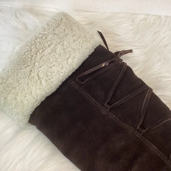 RALPH LAUREN COLLECTION SUEDE LEATHER LAMB LINED KNEE HIGH BOOTS NWOT SZ 7.5